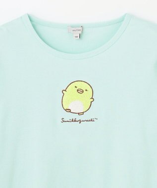 ANY KIDS 【すみっコぐらし】サガラ刺繍 長袖 Tシャツ エメラルドグリーン×ぺんぎん？