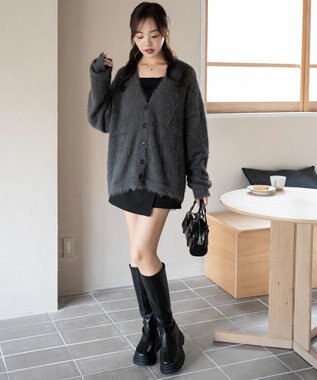 WEGO 【25年秋冬新作/WEB限定】別注USPOLOシャギーニットカーデ ブラック中濃色