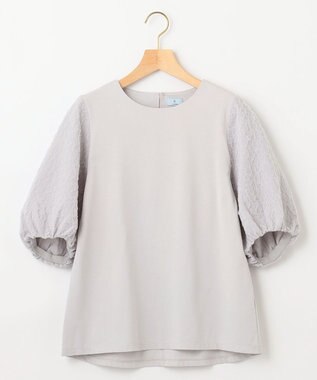 組曲 【洗える】レリーフスリーブジャージー カットソー ブルーグレー系