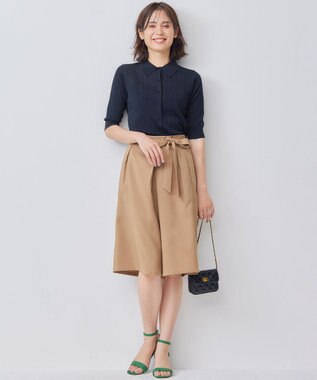 組曲 L 【WEB限定カラーあり】衿付きシアーニットポロ ブラック系