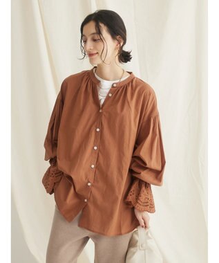CRAFT STANDARD BOUTIQUE スカラレース袖ブラウス Brown