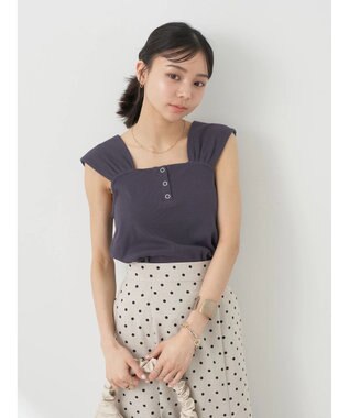 earth music&ecology リブフレンチタンクトップ Charcoal Gray