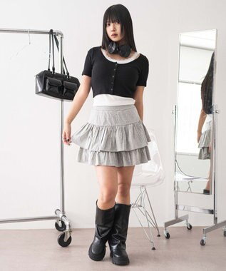 WEGO レースキャミレイヤード風ちびT ブラック