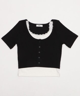 WEGO レースキャミレイヤード風ちびT ブラック