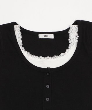 WEGO レースキャミレイヤード風ちびT ブラック