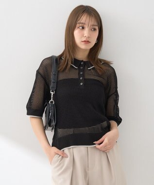 earth music&ecology メッシュポロニットプルオーバー Black
