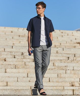 GOTAIRIKU リラックスシルエット【高通気性/吸水速乾】ドッツエアー クールマックスサッカーシャツ ネイビー系