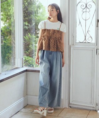 earth music&ecology キラキラフラワー刺繍ビスチェ Brown