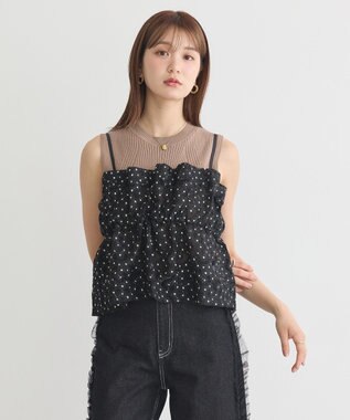 earth music&ecology キラキラフラワー刺繍ビスチェ Black