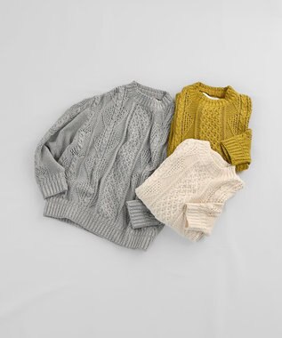 muuc 〈オーガニックコットン〉〈高品質スーピマ超長綿〉ローゲージニット アラン模様セーター LGRY  ライトグレー