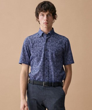 JOSEPH ABBOUD 【日本製ジャージー使用・清涼感・イージーケア】シャンブレー ペイズリープリント シャツ ダルブルー系7