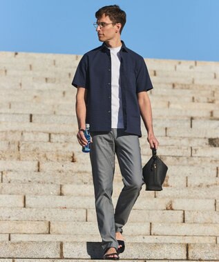 GOTAIRIKU リラックスシルエット【高通気性/吸水速乾】ドッツエアー クールマックスサッカーシャツ ネイビー系