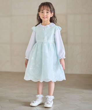 ANY KIDS 総刺繍 花柄ワンピース ミント