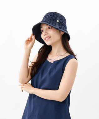 AURORA 【 LANVIN COLLECTION（ランバン コレクション） 】レースJL切り替えクロッシェハット ネイビー