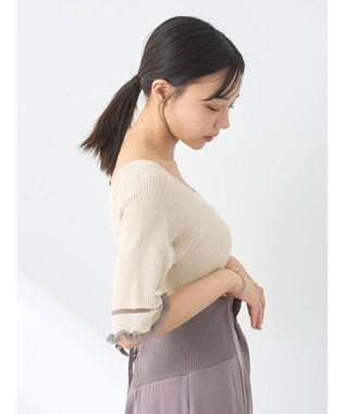 earth music&ecology ポイントシアーフリルニットプルオーバー Ivory