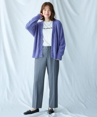 ANY L 【洗濯機可/ウエストゴム/２ＷＡＹストレッチ】テーパードパンツ グレーストライプ