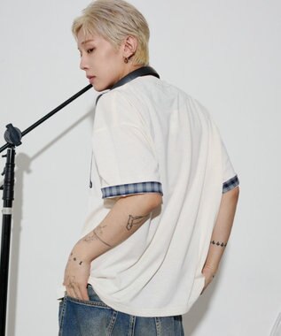 WEGO 【ユニセックス着用ITEM】チェックディテールロゴT（SS） ホワイト