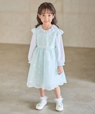 ANY KIDS 総刺繍 花柄ワンピース ミント