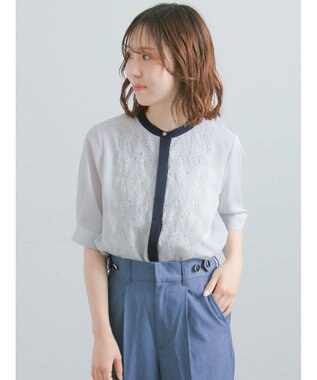 Te chichi フロントレース5分袖ブラウス Ｓグレー