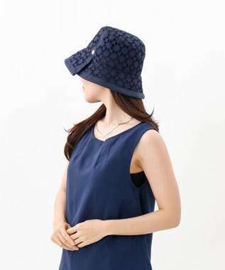 AURORA 【 LANVIN COLLECTION（ランバン コレクション） 】レースJL切り替えクロッシェハット ネイビー