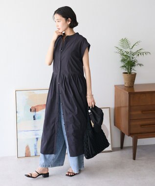 CRAFT STANDARD BOUTIQUE インド綿フレンチスリーブワンピース Black