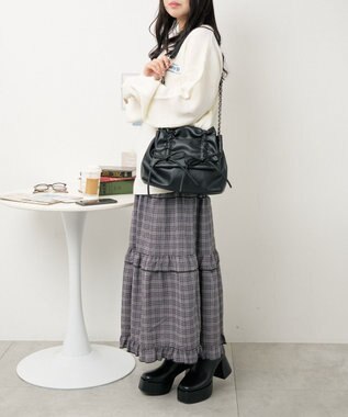 WEGO ギャザーリボンフラップバッグ ブラック