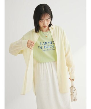Green Parks 綿麻混タブ付オーバーサイズシャツチュニック Yellow