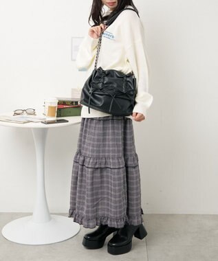 WEGO ギャザーリボンフラップバッグ ブラック