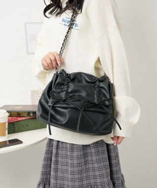 WEGO ギャザーリボンフラップバッグ ブラック