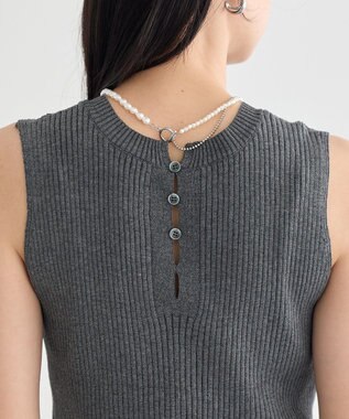 earth music&ecology 前後2WAYスリット釦タンクトップ Dark Gray Mixture
