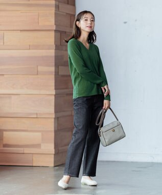 ANY 【洗える】Vネック リブニット グリーン系