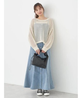 earth music&ecology スパンコールショートゆるニット Ivory