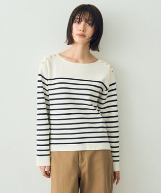 YECCA VECCA ミラノリブ金釦ニット Border Ivory