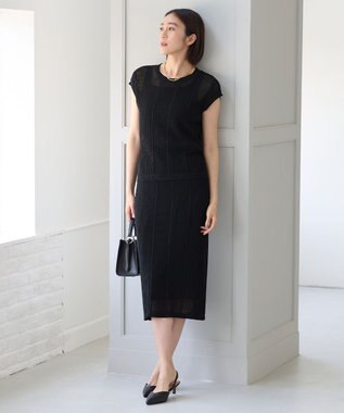 自由区 L 【洗える】シアーコイル スカート ネイビー系