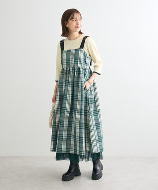 Green Parks ＢＰ　袖口カラーリブ７分袖ニットプルオーバー Off White