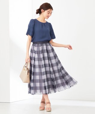 ANY SIS L 【洗える】エンブロイダリーフレアスリーブ ブラウス ブルー