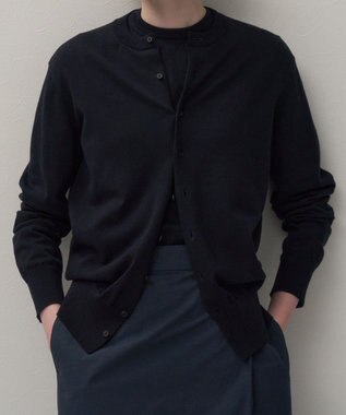 ATON FINE COMPACT COTTON | クルーネックカーディガン BLACK
