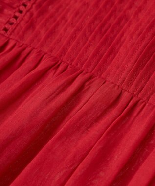 earth music&ecology フリルピンタック半袖ブラウス Red