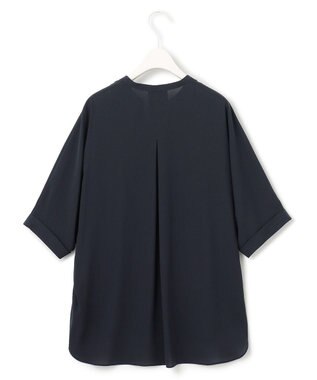 ICB 【新色追加・接触冷感・UVケア・速乾・洗える】BackSatinAmunzen  5分袖 キーネックブラウス ネイビー系