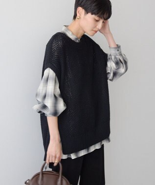 AMERICAN HOLIC ＳＥＴ　イージーケアギャザーシャツ＋ニットベスト Check