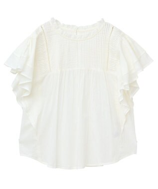 earth music&ecology フリルピンタック半袖ブラウス Off White