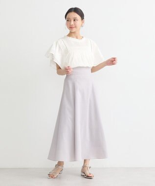 earth music&ecology フリルピンタック半袖ブラウス Off White