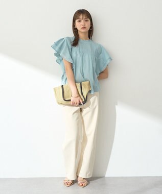 earth music&ecology フリルピンタック半袖ブラウス Blue