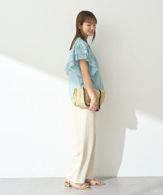 earth music&ecology フリルピンタック半袖ブラウス Blue