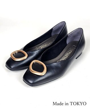 Dominic3 デザインバックル ローヒール レザーパンプス ブラック