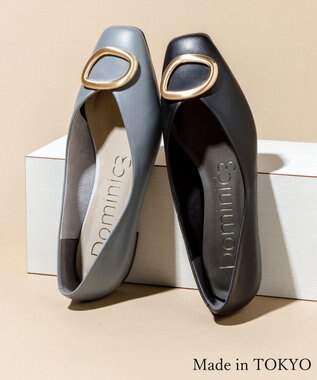 Dominic3 デザインバックル ローヒール レザーパンプス ブラック