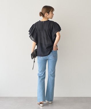 earth music&ecology フリルピンタック半袖ブラウス Black