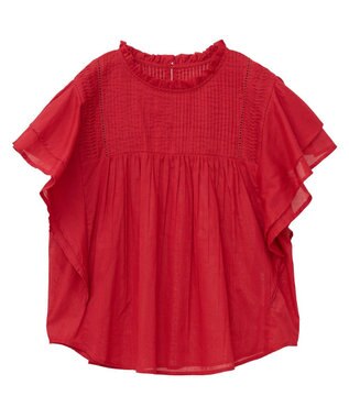 earth music&ecology フリルピンタック半袖ブラウス Red