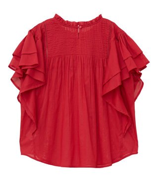 earth music&ecology フリルピンタック半袖ブラウス Red