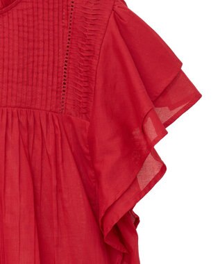 earth music&ecology フリルピンタック半袖ブラウス Red